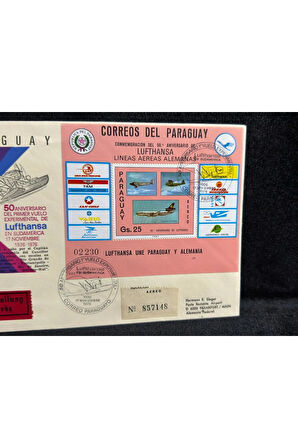 1976 Lufthansa Airmail Aerophilately Paraguay Almanya İlk Gün Zarfı FDC taahhütlü Uçak Postası