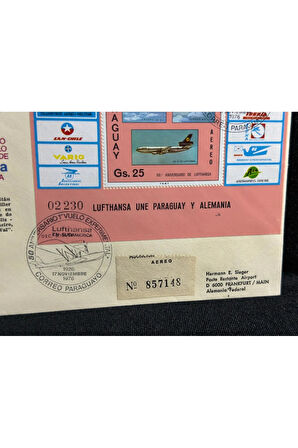 1976 Lufthansa Airmail Aerophilately Paraguay Almanya İlk Gün Zarfı FDC taahhütlü Uçak Postası