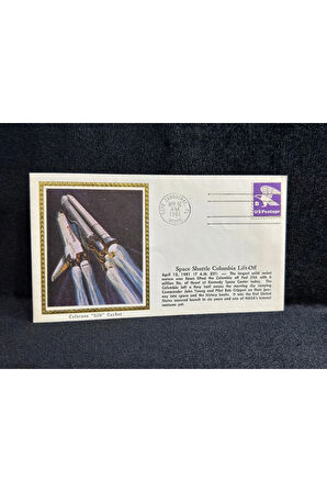 Uzay Temalı İlk Gün Zarfı İPEK BASKI 1981 USA Space Cover Space Shuttle Ülkesi Lift-Off