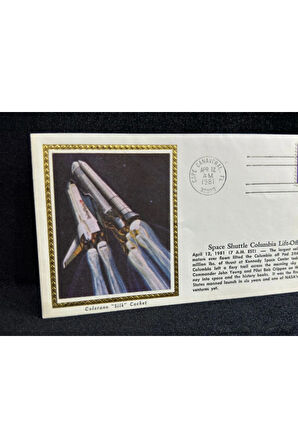 Uzay Temalı İlk Gün Zarfı İPEK BASKI 1981 USA Space Cover Space Shuttle Ülkesi Lift-Off