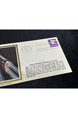 Uzay Temalı İlk Gün Zarfı İPEK BASKI 1981 USA Space Cover Space Shuttle Ülkesi Lift-Off