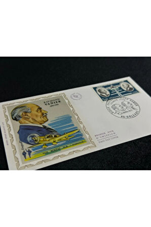 1971 Fransa FDC İlk Gün Zarfı Raymond Vernier Premier Uçak temalı İpek Baskı
