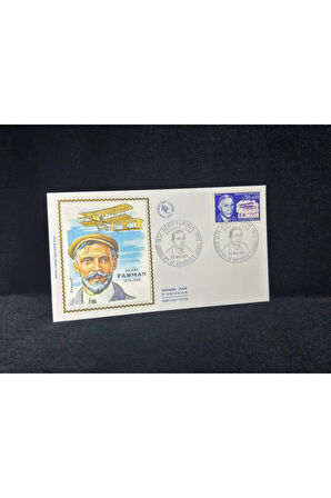 1971 Fransa İlk Gün Zarfı Pilot Henri Farman Premier Uçak temalı İpek Baskı France FDC