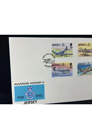 1993 Jersey Havacılık Temalı İlk Gün Zarfı Jersey Aviation History V Royal Air Force RAF FDC