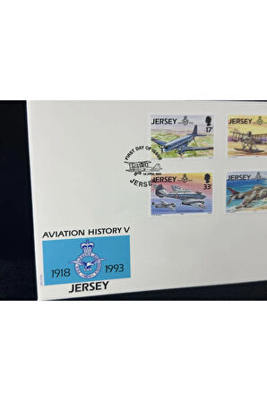 1993 Jersey Havacılık Temalı İlk Gün Zarfı Jersey Aviation History V Royal Air Force RAF FDC