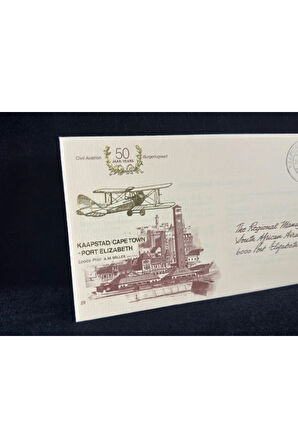 1979 Güney Afrika Kaapstad Cape Twon Port Elizabeth Sivil Havacılık 50. Yıldönümü İlk Gün Zarfı FDC