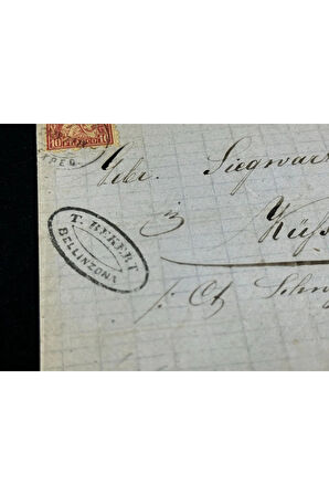 1871 yılından İsviçre Zarfsız Mektup Helvetia 10 Franco Pullu SC# 53 varış Damgalı