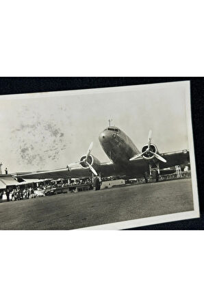 1937 Yılından Kartpostal İsvicre Havayolları Swissair Douglas DC-3 Uçağı Zürih Havalimanı Helvetia