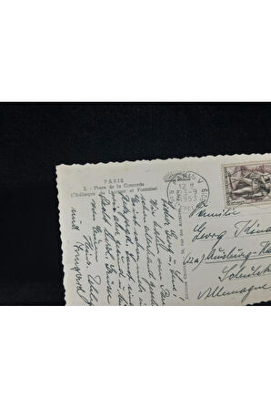 1953 yılında postadan geçmiş Fransa Kartpostal çeşmeler ve Dikilitaş ile Place de la Concorde'un