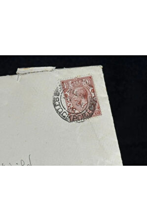 İngiltere'den 1928 yılında postalanmış Zarf King George V Three Half Pence Pullu