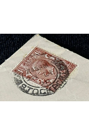 İngiltere'den 1928 yılında postalanmış Zarf King George V Three Half Pence Pullu