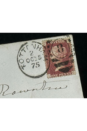 İngiltere Klasik Dönem 1875 Victoria Dönemi Red Penny Pullu Zarf postadan geçmiş varış damgalı