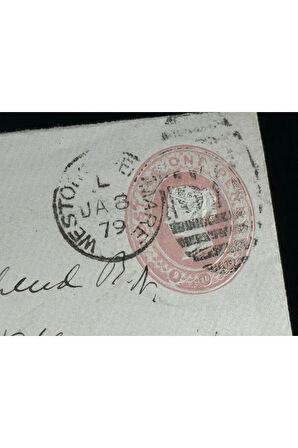İngiltere Klasik Dönem 1879 Victoria Dönemi Pink Penny kendinden Pullu Antiye Zarf varış Damgalı