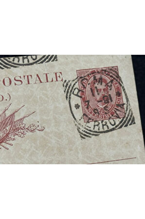 İtalya Antiye 1891 yıllından postadan geçmiş Cartolina Postale Dieci Centesimi 10 Cent Kendinden Pu