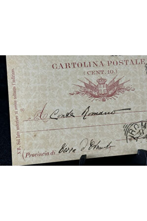 İtalya Antiye 1891 yıllından postadan geçmiş Cartolina Postale Dieci Centesimi 10 Cent Kendinden Pu