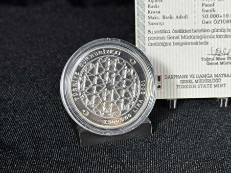DARPHANE 2001 Mimar Sinan 7.500.000 Lira Gümüş Hatıra Parası – Sertifikalı