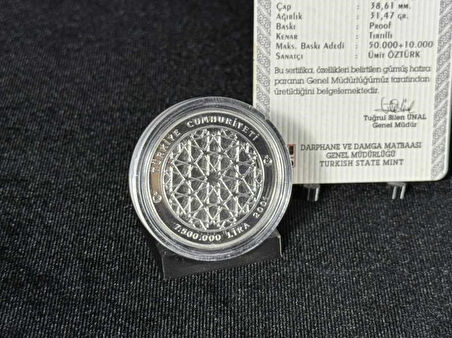DARPHANE 2001 Mimar Sinan 7.500.000 Lira Gümüş Hatıra Parası – Sertifikalı