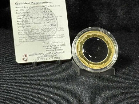 Darphane 2006 Tam Güneş Tutulması – 50 Yeni Türk Lirası Sertifikalı Gümüş üzeri Altın Kaplama Sikke 