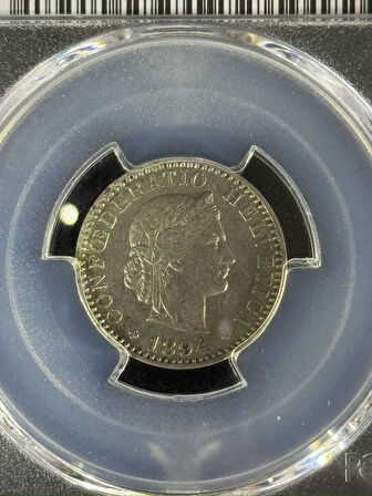 PCGS AU55 – 1894 İsviçre 20 Rappen | QR Kodlu Sertifikalı Orijinal Koleksiyon Parası