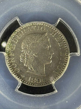 PCGS AU55 – 1894 İsviçre 20 Rappen | QR Kodlu Sertifikalı Orijinal Koleksiyon Parası