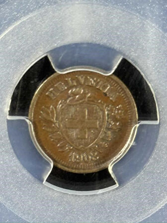 PCGS MS62BN – 1908 B İsviçre 1 Rap Sertifikalı | NFC Çipli Özel Koleksiyon Parası