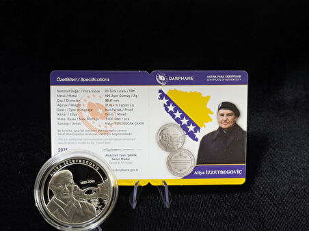 Aliya İzzetbegoviç – Gümüş Hatıra Sikkesi (Darphane, 925 Ayar, Proof)