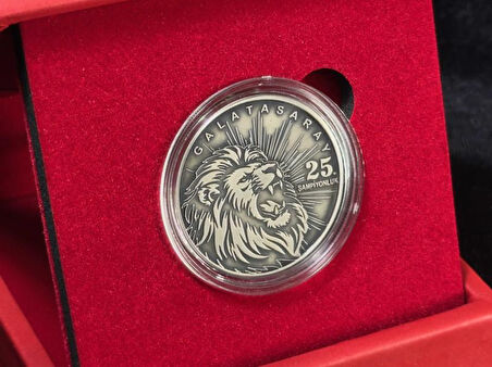 Galatasaray – 25. Şampiyonluk Özel Deri Kutulu Hatıra Para Gümüş/Okside Sikkesi (Darphane, 925 Ayar)