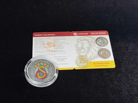 Galatasaray – 25. Şampiyonluk Özel Deri Kutulu Hatıra Para Gümüş/Okside Sikkesi (Darphane, 925 Ayar)