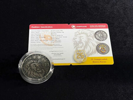 Galatasaray – 25. Şampiyonluk Özel Deri Kutulu Hatıra Para Gümüş/Okside Sikkesi (Darphane, 925 Ayar)