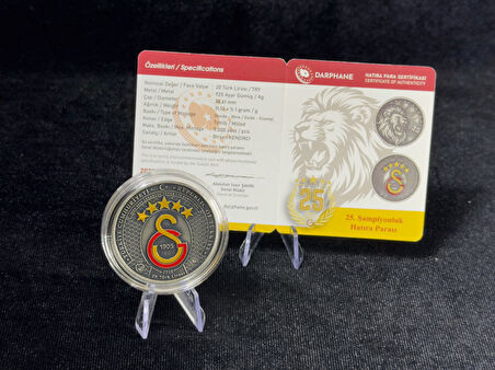 Galatasaray – 25. Şampiyonluk Gümüş/Okside Hatıra Sikkesi (Darphane, 925 Ayar, Mineli)