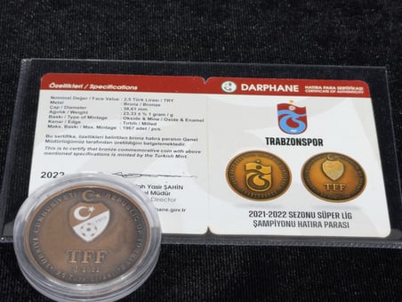 DARPHANE 2022 Trabzonspor 2021–2022 Süper Lig Şampiyonu Bronz Hatıra Parası – Sertifikalı – 1.967 Adet Maksimum Baskı