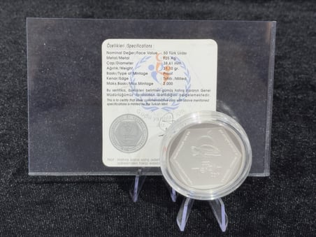 2013 Mersin XVII. Akdeniz Oyunları – 50 Türk Lirası – 925 Ayar Gümüş – Proof – Sertifikalı