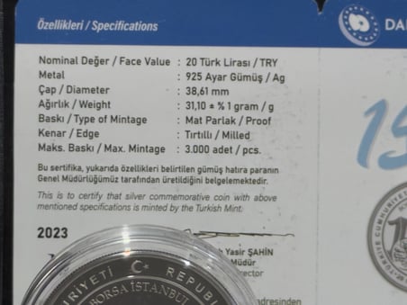 2023 Borsa İstanbul’un 150. Yılı – 20 Türk Lirası – 925 Ayar Gümüş – Proof – Sertifikalı