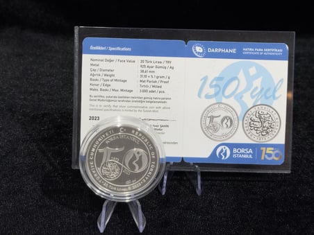 2023 Borsa İstanbul’un 150. Yılı – 20 Türk Lirası – 925 Ayar Gümüş – Proof – Sertifikalı