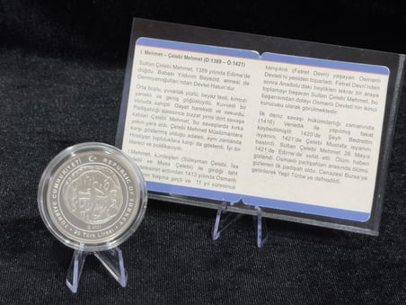 Osmanlı Padişahları Serisi No: 5 – I. Mehmet (Çelebi Mehmet) 2021 – 20 Türk Lirası – 925 Ayar Gümüş Proof Para