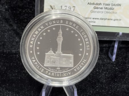 2021 Karaman Yunus Emre Türbesi – 20 Türk Lirası – 925 Ayar Gümüş Proof Hatıra Para – Sertifikalı