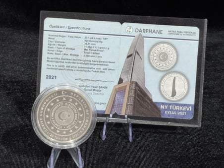 2021 New York Türkevi – 20 Türk Lirası – 925 Ayar Gümüş Proof Hatıra Para – Sertifikalı