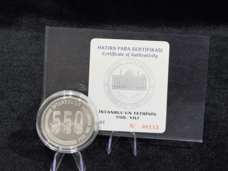 2003 İstanbul’un Fethinin 550. Yılı – 15.000.000 Lira – 925 Ayar Gümüş Proof Hatıra Para – Sertifikalı