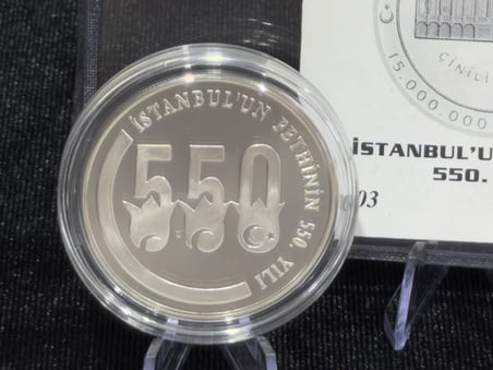 2003 İstanbul’un Fethinin 550. Yılı – 15.000.000 Lira – 925 Ayar Gümüş Proof Hatıra Para – Sertifikalı