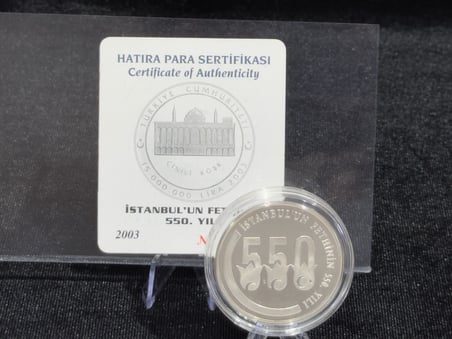 2003 İstanbul’un Fethinin 550. Yılı – 15.000.000 Lira – 925 Ayar Gümüş Proof Hatıra Para – Sertifikalı