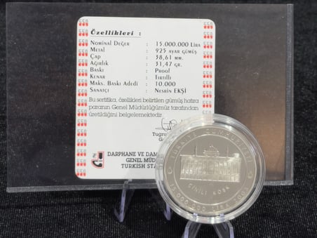 2003 İstanbul’un Fethinin 550. Yılı – 15.000.000 Lira – 925 Ayar Gümüş Proof Hatıra Para – Sertifikalı