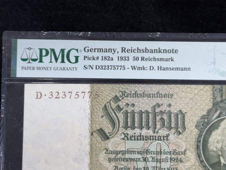 ALMANYA 1933 50 REICHSMARK BANKNOT WEIMAR CUMHURİYETİ DÖNEMİ PMG 58 EPQ PICK 182a SERTİFİKALI TARİHÎ BANKNOT