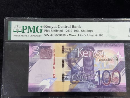 KENYA 2019 100 ŞİLİN BANKNOT – PMG 67 EPQ SUPERB GEM UNC – ASLAN FİLİGRANLI – SERTİFİKALI