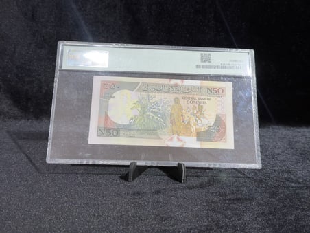 SOMALİ 1991 – 50 ŞİLİN – PMG SA SAMPLE SERTİFİKALI ÖRNEK BANKNOT – PICK# R2