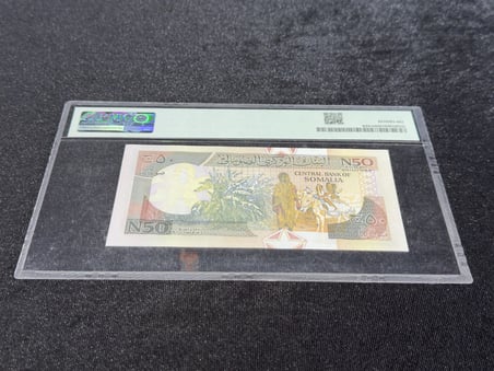 SOMALİ 1991 – 50 ŞİLİN – PMG SA SAMPLE SERTİFİKALI ÖRNEK BANKNOT – PICK# R2