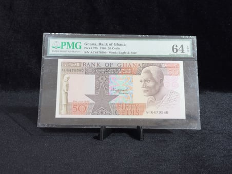 GANA 1980 – 50 CEDİ – PMG 64 EPQ SERTİFİKALI BANKNOT – PICK# 22b