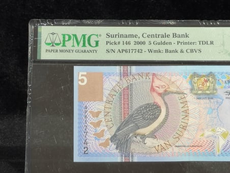 SURİNAM 2000 – 5 GULDEN – PMG 65 EPQ GEM UNCIRCULATED – PICK# 146