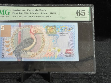 SURİNAM 2000 – 5 GULDEN – PMG 65 EPQ GEM UNCIRCULATED – PICK# 146