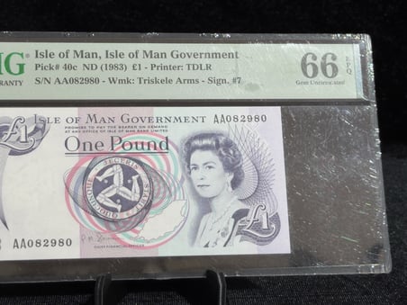 MAN ADASI 1983 – 1 POUND – PMG 66 EPQ GEM UNCIRCULATED – PICK# 40c