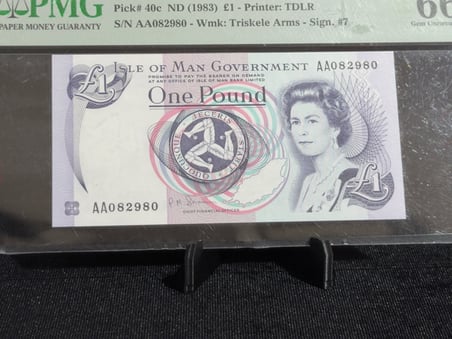 MAN ADASI 1983 – 1 POUND – PMG 66 EPQ GEM UNCIRCULATED – PICK# 40c